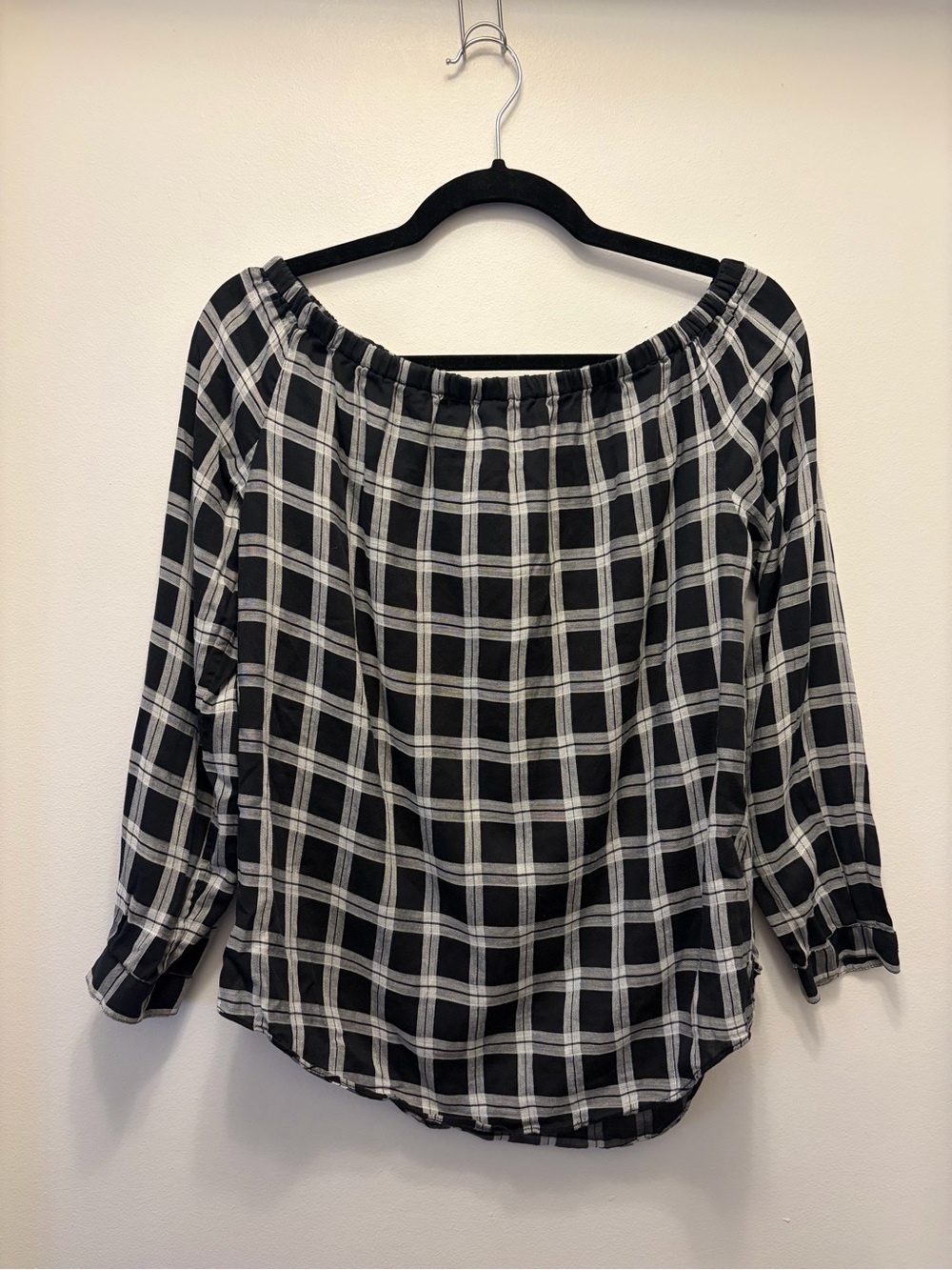 Rag & Bone Black White Checkered Peasant Blouse Small